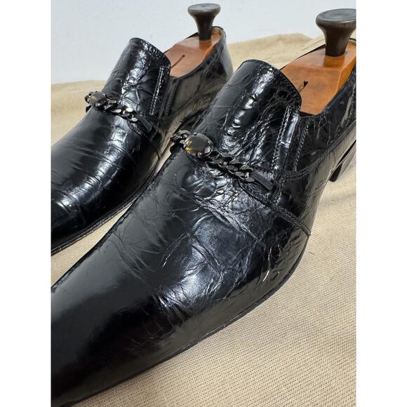 Stefano Castelli Shoes Mens Size 42 Black Loafers Slip On Chain Bit Made Italy main image 7